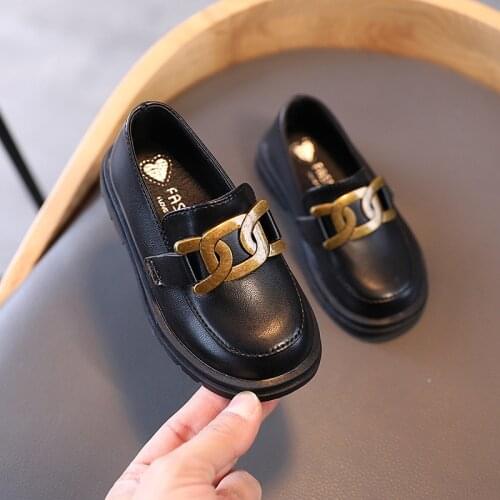 Black Child Leather Shoes 2021 Spring New Kids Fashion British Style Shoes Boys Girls Vintage Non-slip Shoe Size 21-36 E555