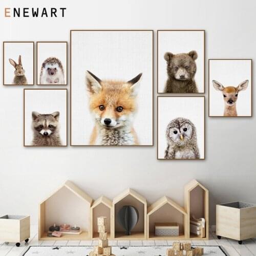 Baby Animals Canvas Poster Nursery Rabbit Bear Wall Art Print Modern Animal Painting Nordic Kid Bedroom Decoration Picture