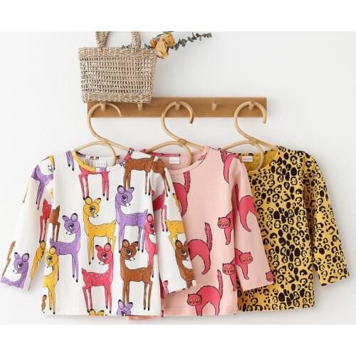 Baby T shirts Cotton Long Sleeve Kids Boys Girls t-shirts Cute Leopard Cat Sika Deer Pattern Autumn Baby Clothes Christmas