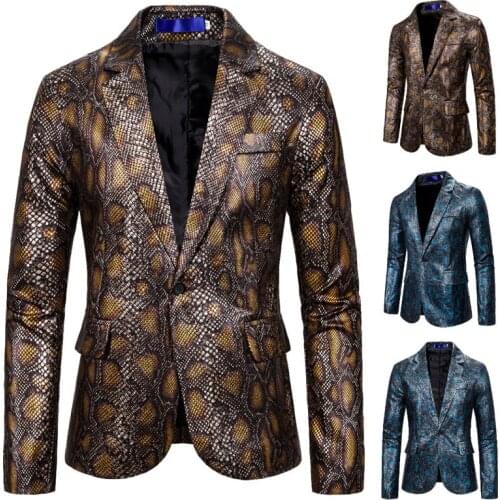 HOO 2021 Mens Autumn New Fashion Snakeskin Print Single-Breasted blazer
