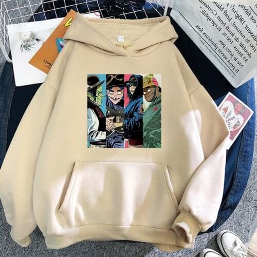 Harajuku Gorillaz Hoodie Cartoon Print Women Loose Cute Long Sleeve Pullover Top Harajuku Sweatshirt black vintage Basic Clothes