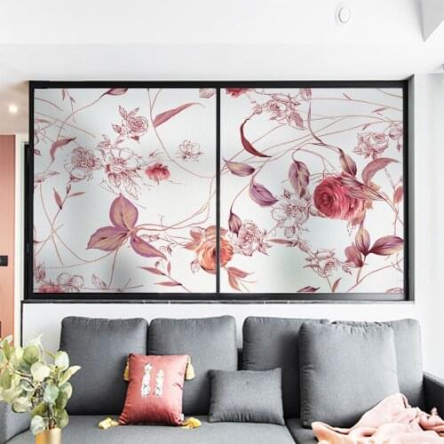 Customized new Chinese retro furniture film, solid wood wardrobe glass door sticker, locker, static film, peony