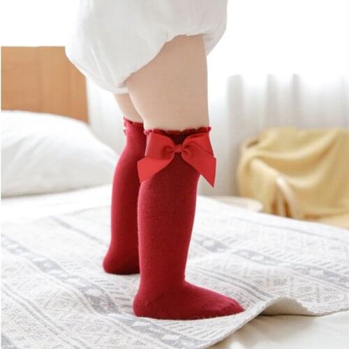 Spanish Infant Knee High Socks Baby Girl Anti Slip Socks Toddler Knee High Socks Newborn Big Bow Tie Cotton Socks