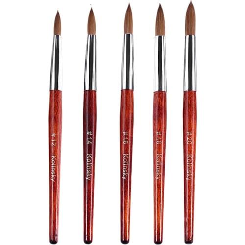 100% Kolinsky Sable Hair Nail Brush Painting Drawing Carving Pen DIY Powder UV Gel Design Brown Wood Nail Art Manicure Tool