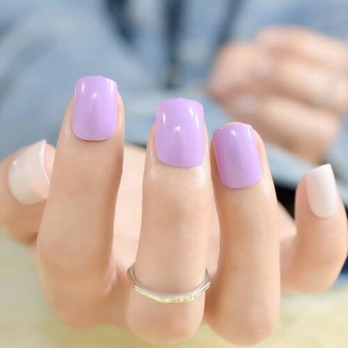 Short Flat Fake Nails Purple Light Pink Candy False Nail Tips Soft Full Cover DIY Salon Product for Lady 24Pcs Z825