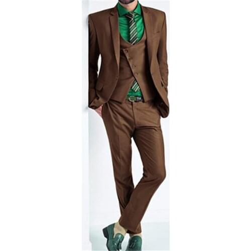 Summer Custom Made Brown Mans Suits For Wedding Slim Fit Groom Tuxedos Best Man Suits Business Suits 3Pieces(Jacket+Pants+Vest)