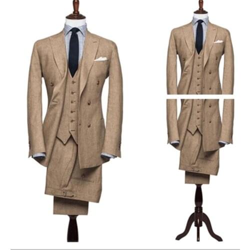 Nice Latest Coat Pant Design Winter Brown Tweed Men Suit Custom Blazer Groom Prom Suits Slim Fit 3 Piece Tuxedo Terno Masculino