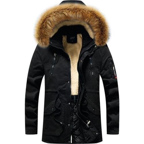 Winter Cotton Padded Jackets Men Big Fur Hooded Warm Wadded Fleece Coats Fashion Male Military Thickening Parka Outerwear AU-164