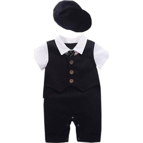 Summer Baby Boys Clothes Gentleman Kids Boy Clothing Gentleman Cap+Romper Boys Outfits Party Newborn Boy Clothing Christmas Boys