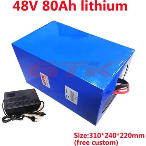 Gtk 48V 80AH Lithium Li-ion battery not 48V 100AHbattery BMS for 5000w RV EV scooter tricycle fishing boat + 10A Charger