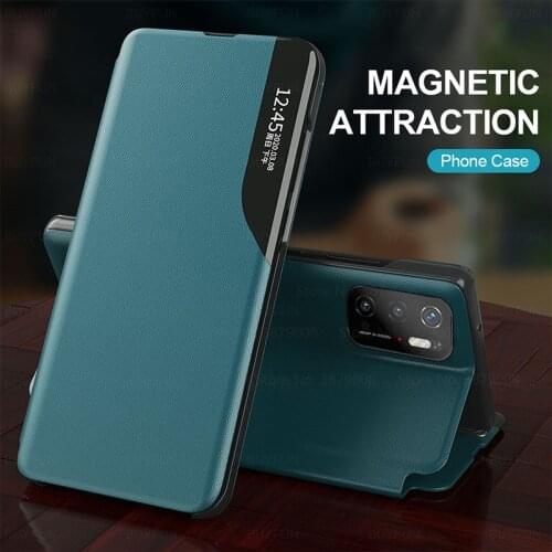 Pu leather smart view window magentic stand flip phone cover case for xiaomi pocophone poco little m3 pro x3 m3pro x3pro x 3 nfc