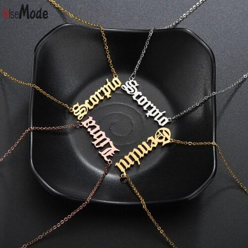 ELSEMODE Fashion Elegant 12 Constellation Retro Zodiac English Letter Alphabet Necklaces Aries Charm Pendants For Men Women Gift