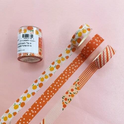 Cartoon Furit Orange Dots Washi Tape Set, 3pcs 1.5cm 3meters Diy Scrapbooking Decorative Stickers Materials