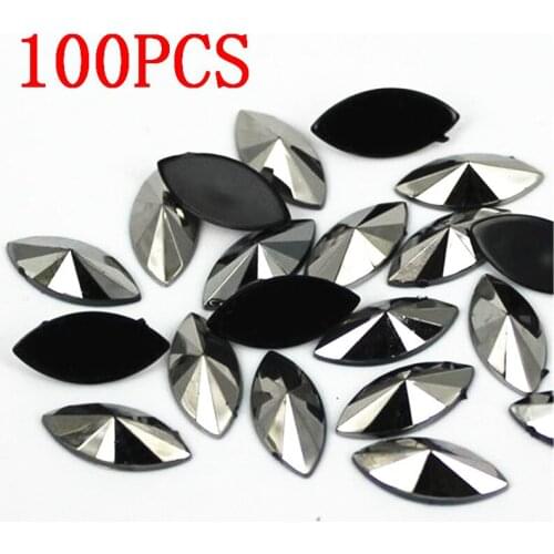 Horse eye Shape Resin Rhinestone Silver mine AB Crystal Nail art 100Pcs Flat Back tip Faceted Decorative Nail accessories Drill