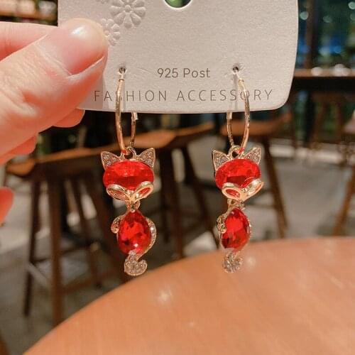 New Womens Fashion Jewelry High Quality red Crystal Fox Long Tassel New year Earrings Cute Little Animal Fox earrings