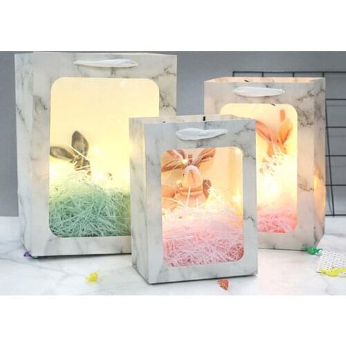 New Gift Boxes With Window Handbag Flower Packaging Box Cardboard Shopper Bag Craft Paper Party Wedding Gift Bouquet Holder