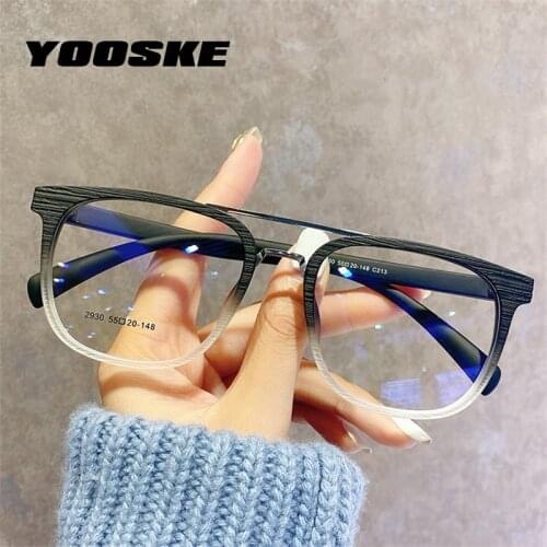 YOOSKE Anti Blue Light Computer Glasses Women Men Vintage Wood Grain Big Square Eyeglasses Frames Unisex Optical Lens Eyewear