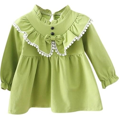 Autumn Casual Baby Girls Long Sleeve Cute Bow Princess Dress Kids Pageant Dresses