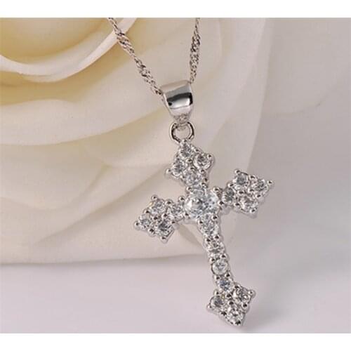 Pure 925 Silver Necklaces For Women Crystal Cross Pendant & Necklace Collier Femme Fashion Jewelry Accesories Bijoux Party Gift