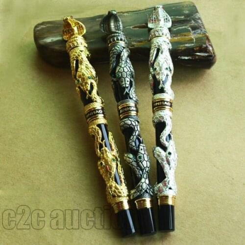 FOUNTAIN PEN 3 PCS JINHAO GOLDEN GREY SILVER SNAKE WIND MEDIUM 18KGP NIB