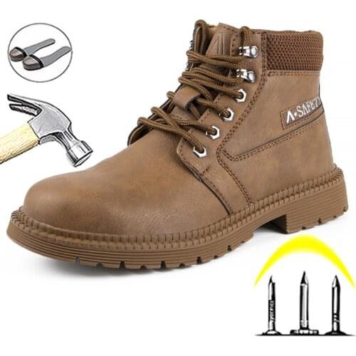 Pop Leather Boots Male Work Shoes Boots Puncture-Proof Safety Boots Men Steel Toe Shoes Indestructible Men Boots Winter Shoes