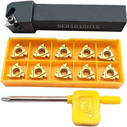 CNC 5/8" Lathe Tool Threading Insert Turning Tool Holder SER Indexable Threading Turning Insert 16ER AG60 Cutting Insert