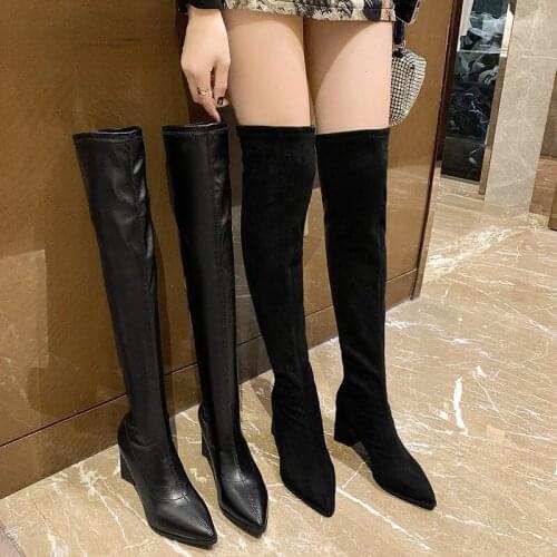 Sexy Boots Thighs with High Heels Pointed Toe Over The Knee Boots Female High Heel Sexy Party Botas De Mujer Knee High Boots