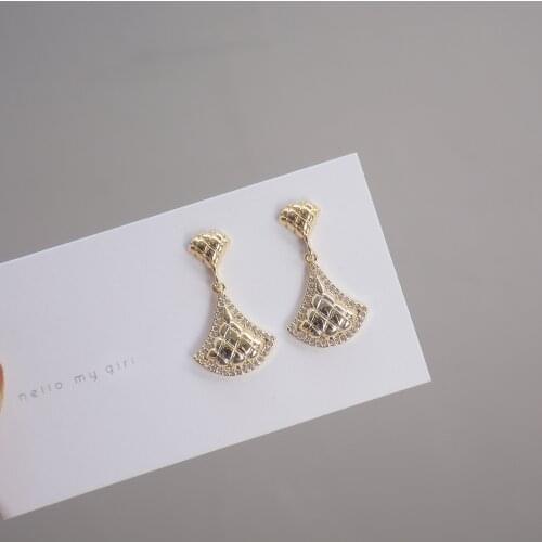 14k Real Gold Fashion Jewelry Fan-shaped Crystal Exquisite Stud Earrings for Woman Holiday Party Daily Elegant Earring
