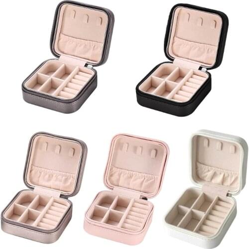 Protable Travel Leather Jewelry Box Organizer Display Earrings Ring Necklace Jewellery Zipper Storage Case Women Girls Gifts
