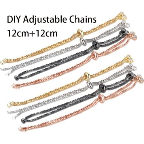100pcs/lot Wholesale DIY Two Loops Connector Pendant Bracelets 24cm Rhinestone Simple Adjustable Slider Chain for Jewelry Making