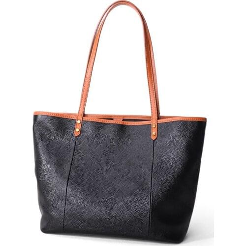Bag Tote Bag Leather Handbag Female Big Laptop Bag Wild Color Matching Head Layer Cowhide 2020 New Simple Original Women Soft