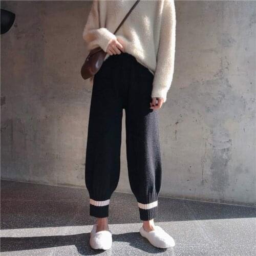 Loose Kinitted Pants Women Fall Winter Soft Harem Pants Warm Comfortable Ankle Length Pants Leisure Hallen Pants Black Chic