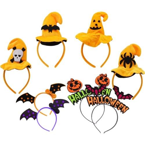 Funny Pumpkin Smiling Face Halloween Decoration Headwear Masquerade Party Bat Spider Skull Cat Design Headband Hair Accessories