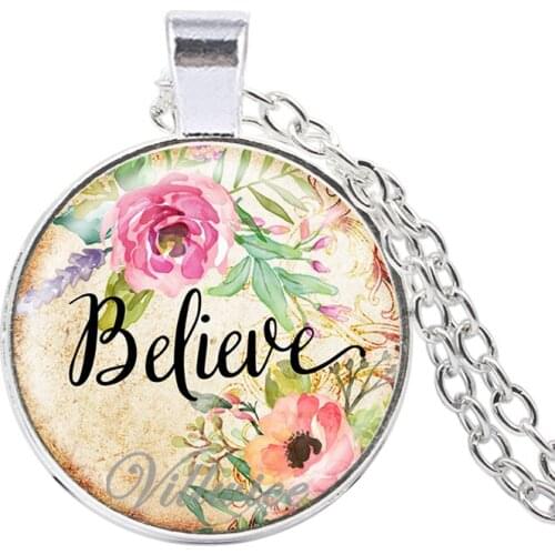 VILLWICE Vintage Believe Necklace Letter Printed Glass Dome Bible Verse Necklace For Women Men Quote Christian Jewelry Gifts