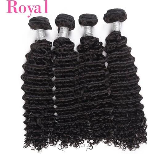 ROYAL Remy Deep Wave Bundles Brazilian Hair Weave Bundles 100% Human Hair Bundle Extensions 1/3/4 pcs Natural Black Color Can
