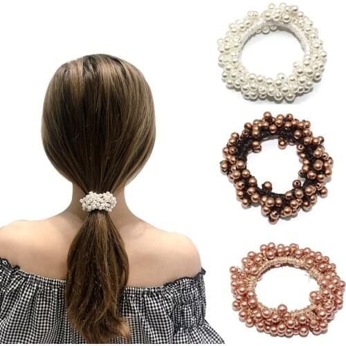 Beaded Pearl Hair Ties Girls Scrunchies Rubber Bands Head Ring Rope Headwear Ponytail Holders Hair Accessories Elastic Hair Band
