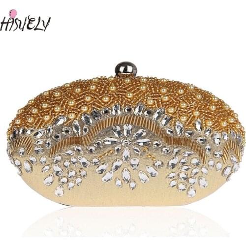 Hisuely high quality beaded women evening bags luxury imitation pearl wedding dinner bags with chain party bags for women WY106