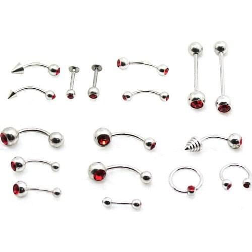 10pcs mix color rhinestone crystal stainless steel tongue rin belly button rings eyebrow labret circular captive bead rings