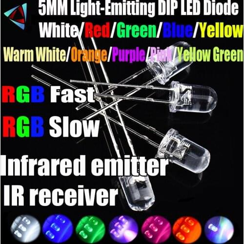 1000Pcs 5MM LED Diode Kit colors 3V Set Warm White Green Red Blue Yellow Orange Purple UV Pink RGB FAST SLOW infrared IR