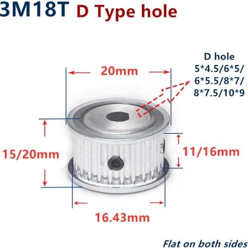 18 Teeth HTD 3M Timing Pulley D Type Bore for Width 10/15mm 3M synchronous belt HTD3M pulley Belt gear 18Teeth 18T