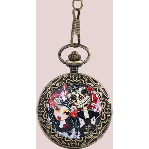 2019 New Style Cartoon Fashion Pocket Watch Ceramic Corpse Bride Pendant Watch Quality Cheap Bronze Chain Gift Pocket Watch