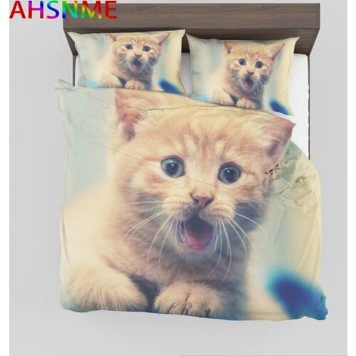 4.AHSNME Little Kitty Bedding Set Cat Duvet Cover Sets Customize Size AU Europe Size Queen King Single for Kids Gift Bedlinens