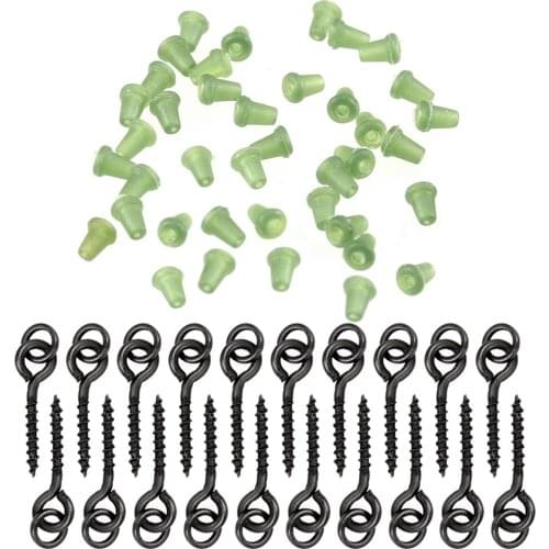 40Pcs Fishing Hook Stop Hook Boilies Stopper 20Pcs Boilie Bait Screw Fishing Bait Ring Swivel Carp Fishing Terminal Accessories