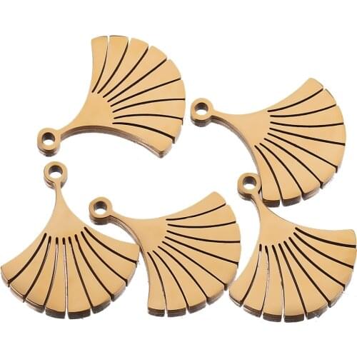 5pcs Lot Gold Stainless Steel Palace Fan Cute Earrings Dangles Charm for Bracelet DIY Jewelry Making Bulk Items Wholesale Crafts