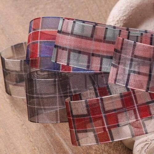 5yards/lots Plaid Snow Gauze Organza Satin Ribbon for DIY Hair Accessories Gift Bouquet Packaging Material