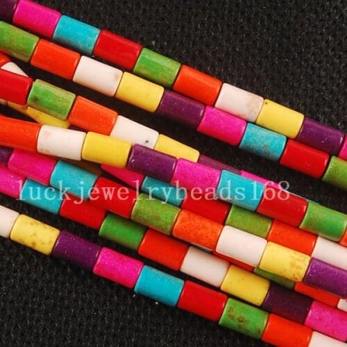Free Shipping Fashion Jewelry 4x6mm Multicolor Howlite Column Loose Beads 1Pcs 15.5" FG6055