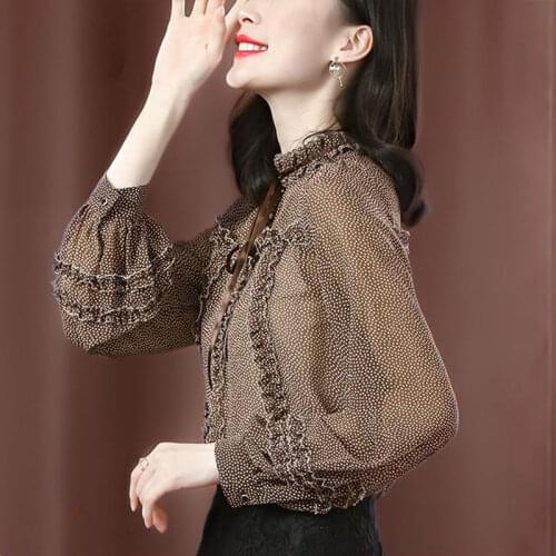 Womens Spring Summer Style Blouses Shirts Womens Solid Color Ruffles Long Sleeve Turtleneck Casual Korean Tops SP550