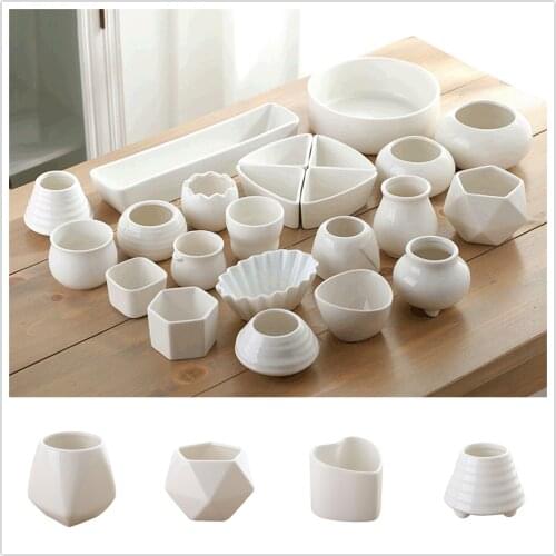 Modern White Ceramic Flowerpot Simple Polygonal Succulents Plant Pots Succulents Cactus Potted Planter Home Office Desktop Decor