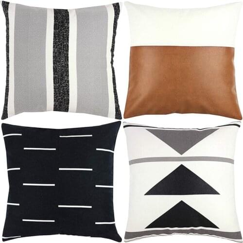 Decorative Throw Pillow Covers Only For Couch, Sofa, Or Bed Set Of 4 18X18 Inch Modern Design Short Plush Black White Geometric