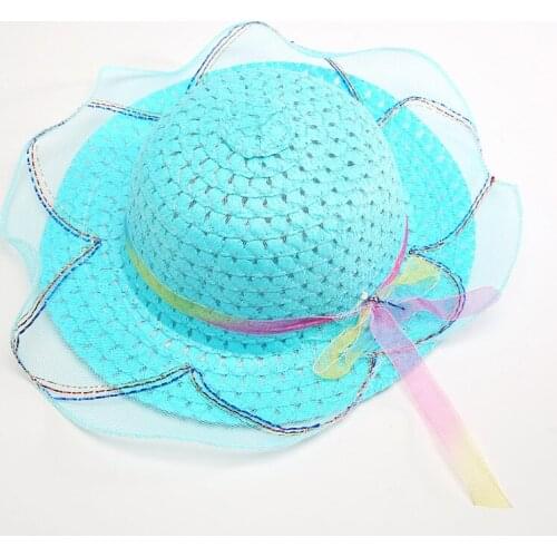 2019 Summer Children Cute Sun Hat Colorful Wavy Lace Big Brim Hot Kids Knit Straw Hats Girls Sun-Protective Picnic Beach Caps